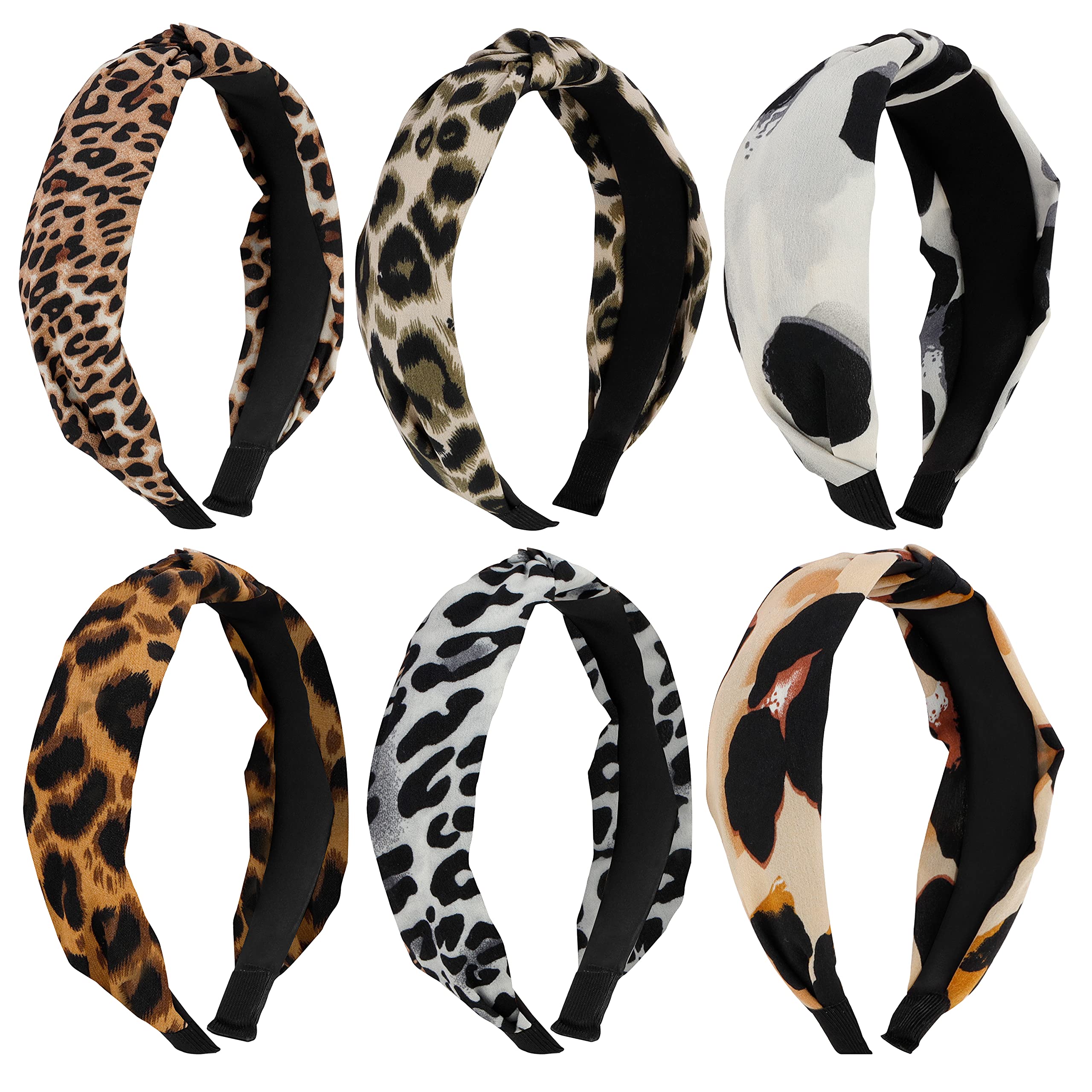 2 Cerchietti Donna Leopardati Con Nodo In Raso - Fasce Larghe Elastiche Per Capelli Accessorio Moda