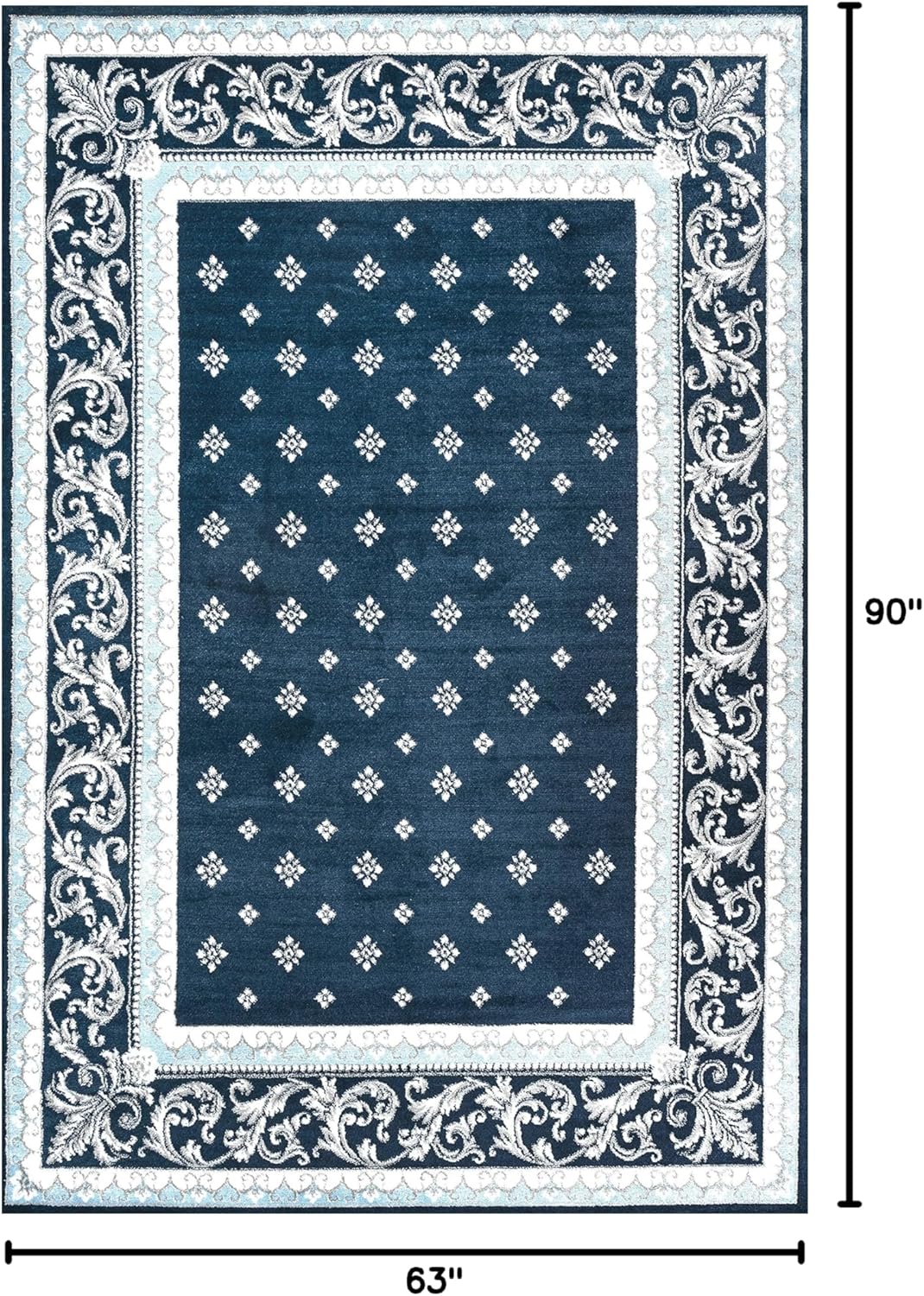 Eyely PDM504C-5 Modern Acanthus French Border Indoor Area Rug Vintage;Bohemian;Traditional, Bedroom, Kitchen, Living Room, Easy-Cleaning, Non-Shedding, 5 X 8, Navy/Blue