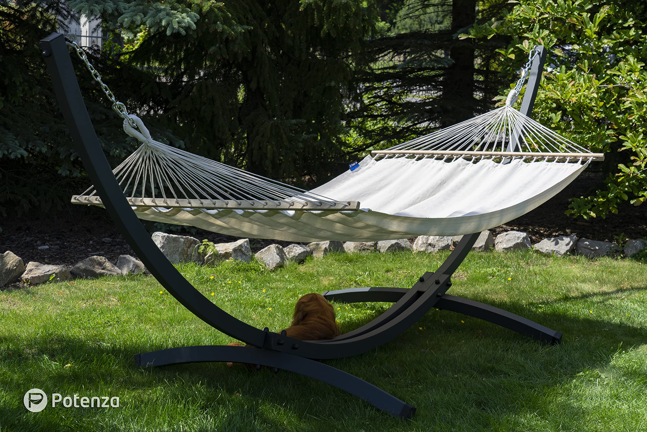 Potenza Outdoor Hängematte mit Gestell für 2 Personen I 100% Baumwolle Medelin Stabhängematte 215x140, 160kg I Hängemattengestell 220kg, wetterfest : 