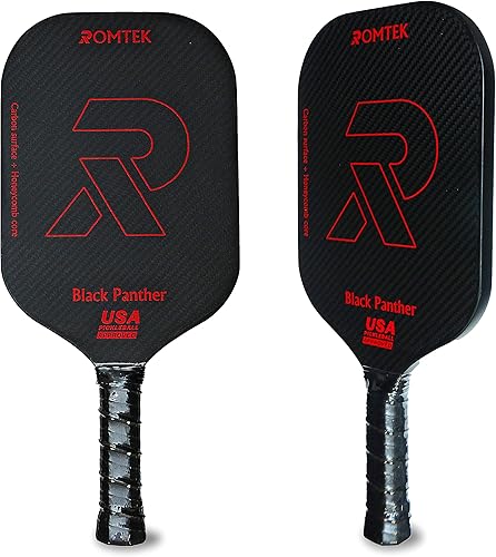Miniatura 3 de ROMTEK Black Panther - Paleta de pickleball con núcleo de panal y cubierta libre, sin bordes, ligera