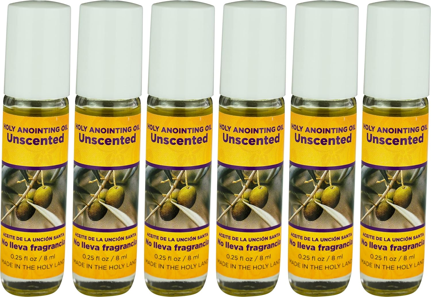 Unscented Anointing Oil from Israel, Bulk Set of 6 Roll On Bottles, Made in the Holy Land of Jerusalem, 0.25 oz Each, Prayer Gift for Pastors & Priests, Aceite Ungido No Lleva Fragrancia