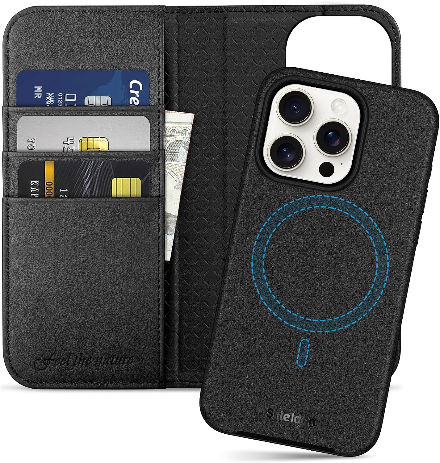 Custodia SHIELDON IPhone 15 Pro Max In Vera Pelle - 2 In 1 Magnetica Staccabile - Rosso Vino