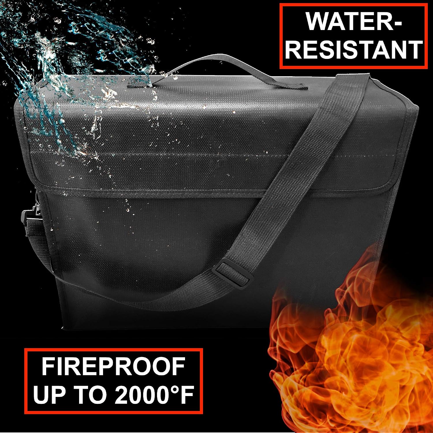 Large (15"x12"x5" Inch) Fireproof Bag 2000°F for Documents and Money by SlayMonday - Non Itchy, Strong Double Layer Heat Protection - XL Fire and Water Resistant Case to Protect Jewelry, Cash, Files