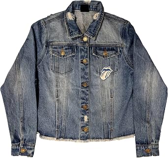 The Rolling Stones Denim Jacket Script Band Logo Official Womens Light Blue