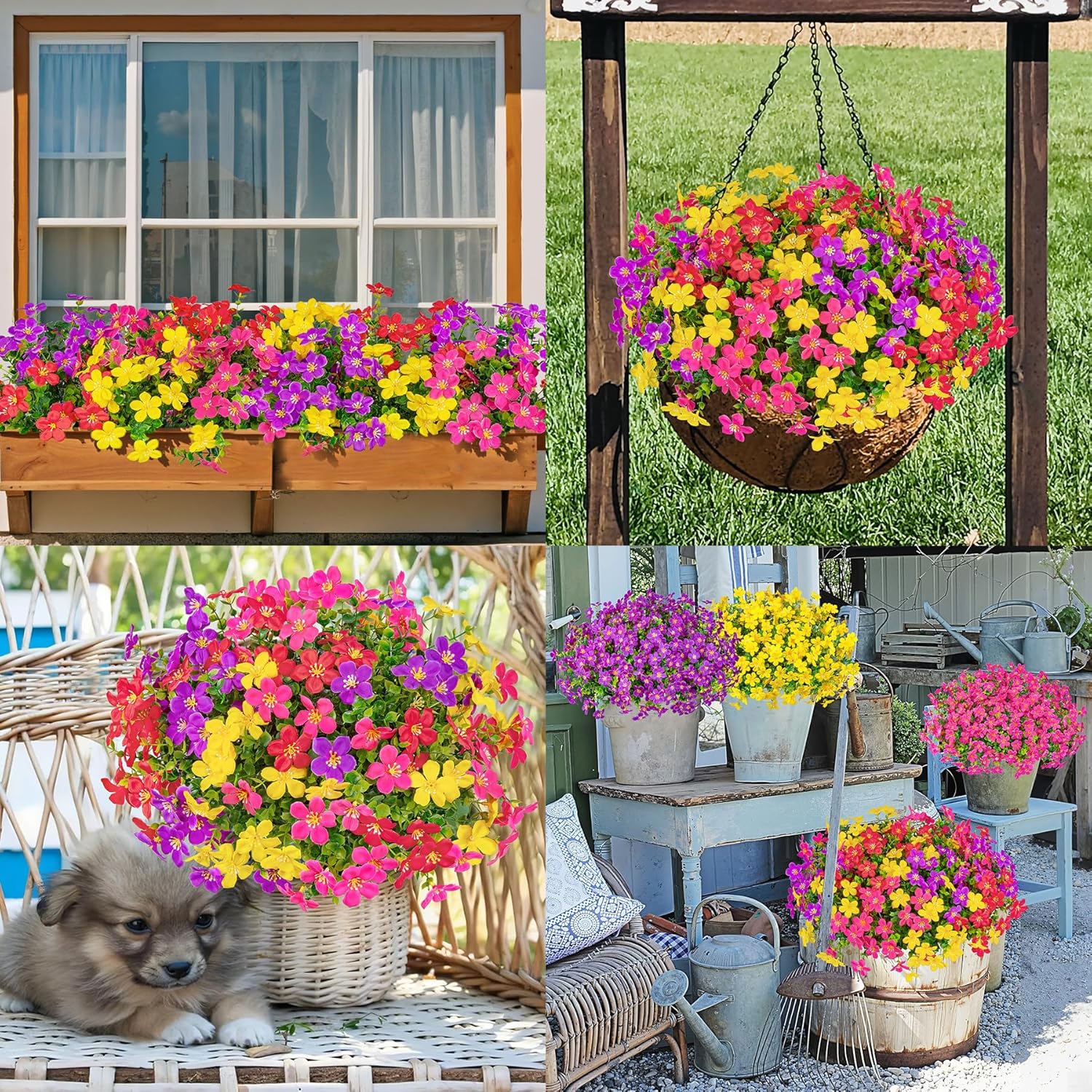 36 Bundles Artificial Flowers for Outdoors Decoration Fake Silk Flowers UV Resistant Faux Plants Artificial Daisy Eucalyptus for Spring Summer Garden Yard Porch Window Home Decor, Mix Colors