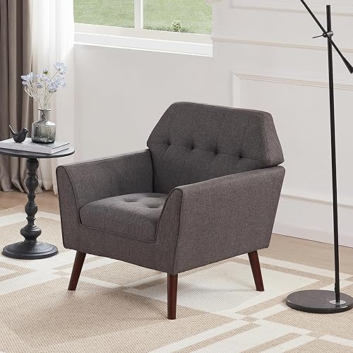 Miniatura 27 de Kingfun Sillas decorativas de tela de lino para dormitorio, sillón moderno de mediados de siglo para sala de estar, lectura cómoda, silla de sofá