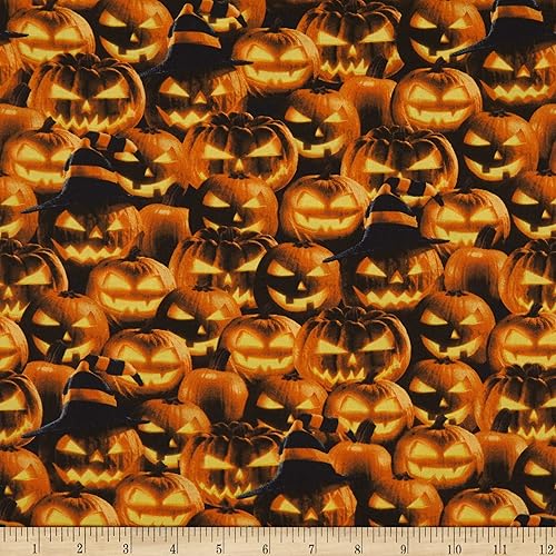 Blank Quilting Halloween Countdown Glow in the Dark Allover Tela de calabazas, color naranja