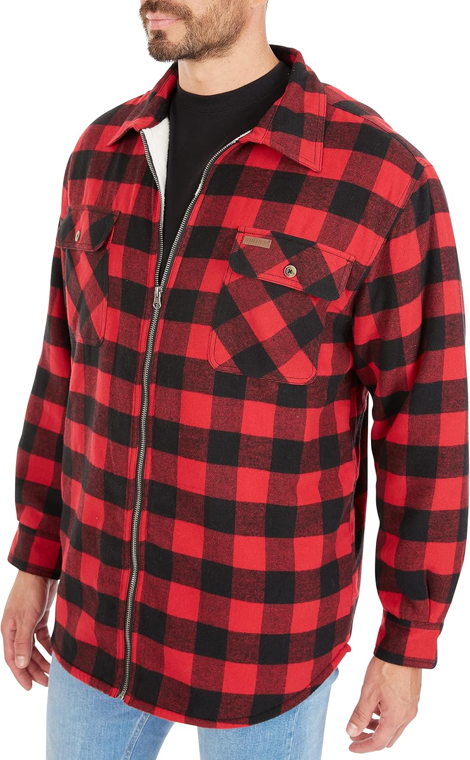 Smith's Workwear Mens Zip-Front Sherpa-Lined Flannel Shirt JacketJacket