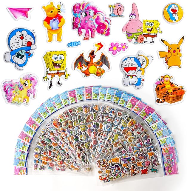 Vicloon 30 Sheets 3D Stickers for Kids Puffy Stickers, 500+ Children Stickers for Rewarding Gifts Scrapbooking Including League of Legends, Cartoon Animal, Princess, Cartoon, Transportation