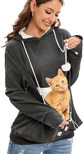 Miniatura 13 de BOMBAXCEIBA Bolsa para mascotas con capucha para mascotas pequeña, bolsa para perros y gatos, sudadera con capucha y bolsillo de canguro, con orejas