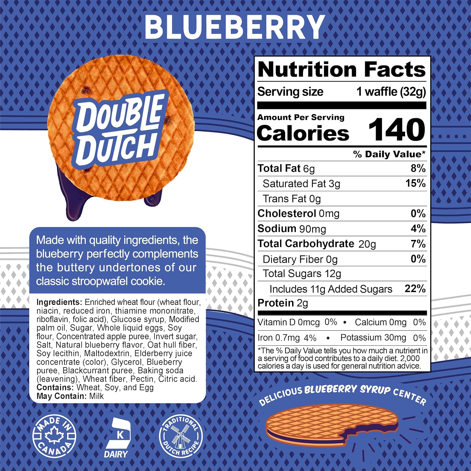 Double Dutch Stroopwafel Cookies – 2 Pack – 16 Waffles – Caramel, Blueberry, Vanilla, Chocolate Salted Caramel (16 Count, Blueberry) thumbnail