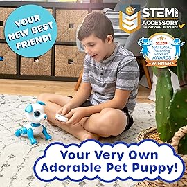Robo Pets Robot Dog Toy for Girls and Boys - Remote Control Robot Toy Puppy with LEDs, Sound FX, Interactive Hand Motion Gestures, STEM Program Treats, Dancing and Walking RC Pet for Kids (Blue)