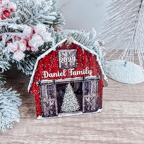 Miniatura 3 de 2022 Personalized Red Barn Christmas Ornament Wood Hardboard MDF Custom Gift Stocking Stuffer Handmade by The Painted Pug (Red Barn)
