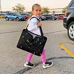MENZOKE Kids Travel Tray, Travel Tray for Kids Car Seat with Educational Drawing Board, Tablet Holder & Cooler Cup Holder, Portable Road Trip Essentials Child's Gifts for Car Trip, Airplane, Black | Toddler Car Activities with No-Drop iPad Holder Sta