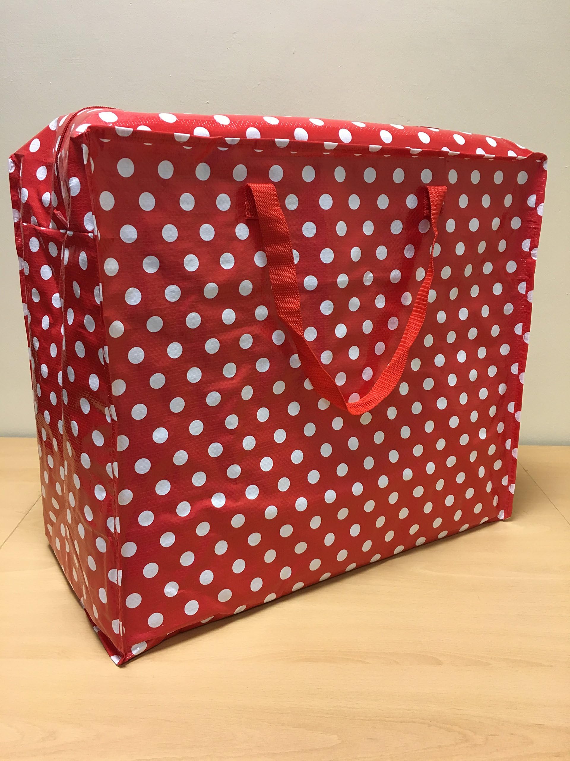 Red Polka Dot Retro Vintage Large Jumbo Storage Bag - Recycled Reusable Laundry
