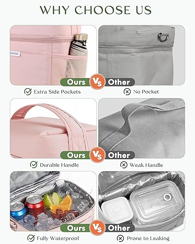 Miniatura 7 de HOMESPON Lonchera para mujeres y hombres, bolsa de almuerzo aislada, impermeable, ligera, bolsa enfriadora para el trabajo, picnic, viajes (M, rosa)