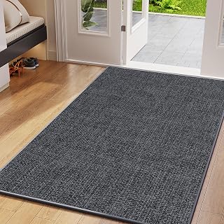 Indoor Front Door Mat 36"x59" Large, Non Slip Braided Low-Profile Welcome Entry Mat Door Mat Indoor Entrance, Rubber Washable Dirt Resistant & Absorbent Inside Entryway Doormat, Dark Gray 3x5 ft
