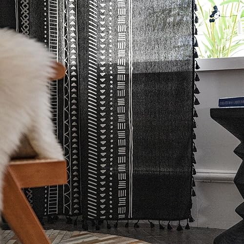 Miniatura 4 de Cortinas bohemias para dormitoriosala de estar, rayas geométricas negras, 59 x 79 pulgadas de ancho x largo, 1 panel