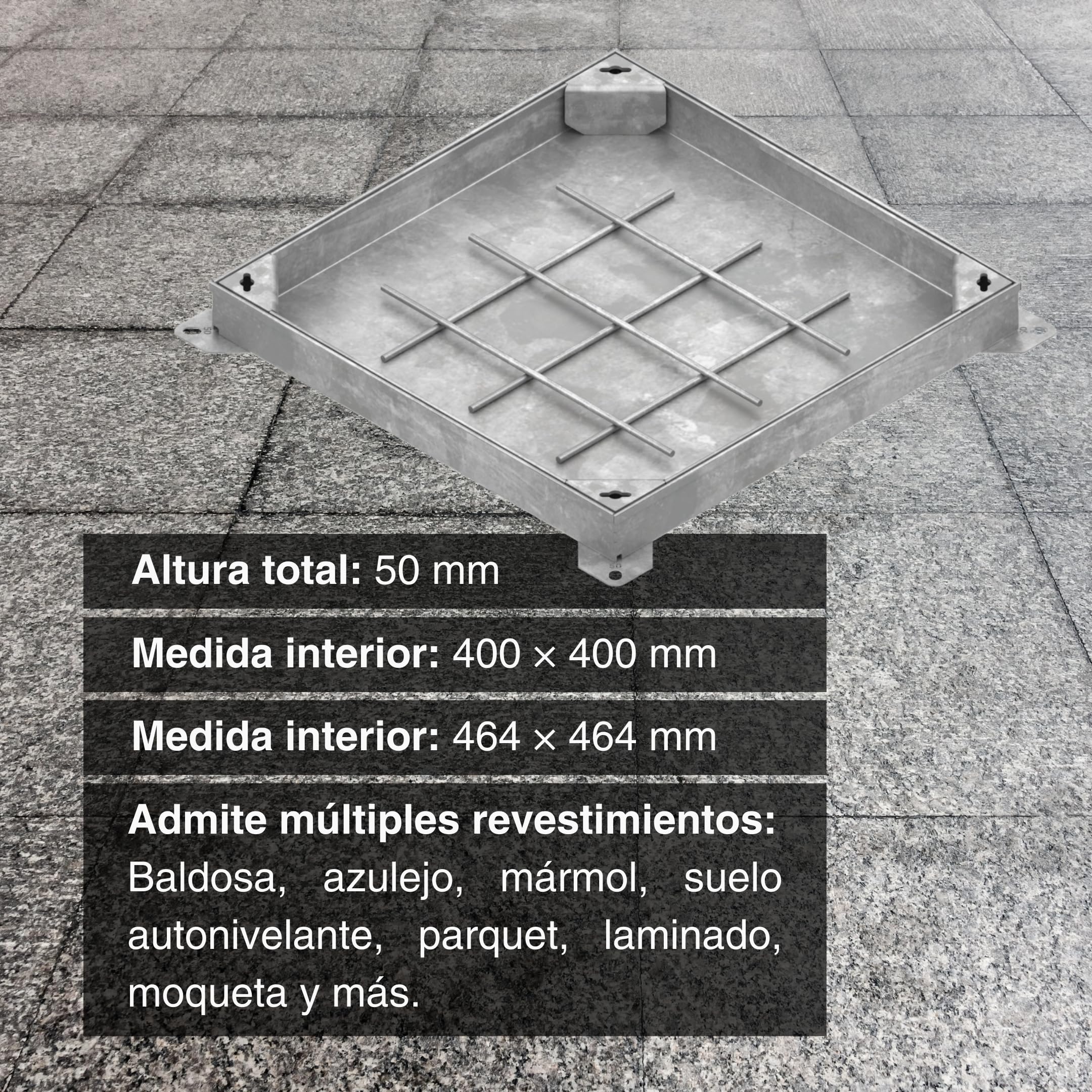 Tapa Invisible para Alcantarillado EASY con Marco de Acero Galvanizado | H50 mm | Uso Residencial y Viviendas | Empotrable y Pavimentable | Soporta hasta 300 kg - Carga Peatonal | 40x40 cm