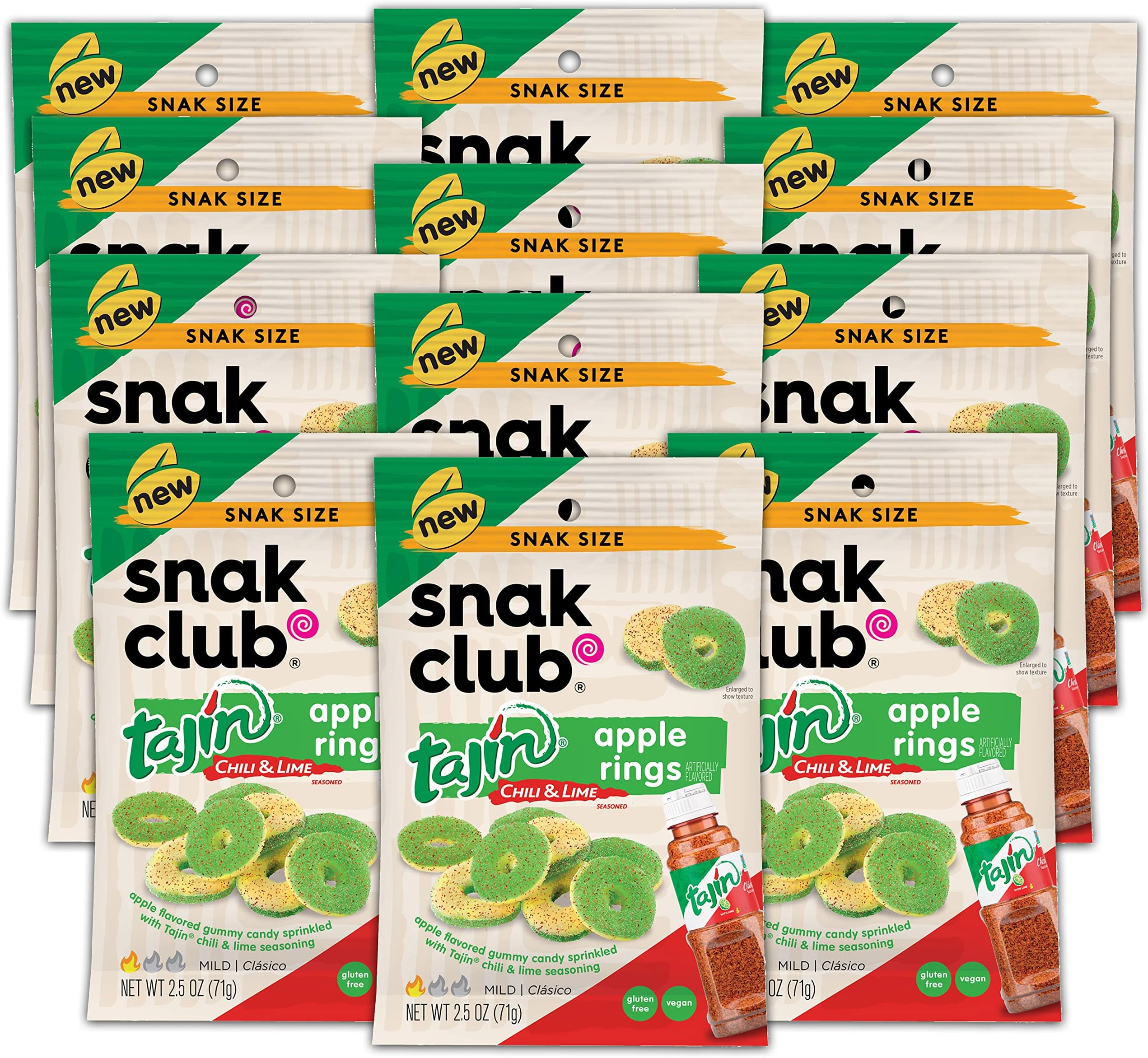 Snak Club Tajin Apple Rings, Sweet & Tasty Gummy Snacks, 2.5oz Snack Size, 12 Count