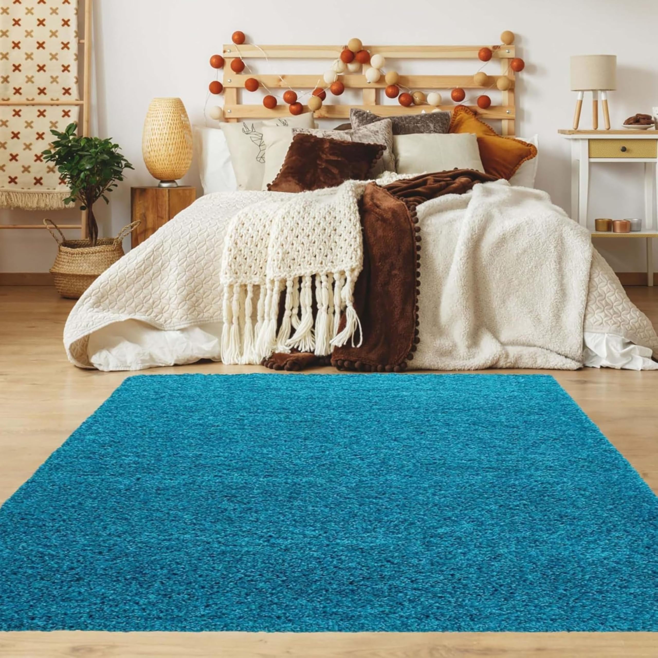 AKADIL Shaggy Rug for Living Room & Bedroom – Large, Small & Runner Rugs for Hallway – Fluffy Soft Carpet for Home Décor, Kitchen Mat, Washable Rug (Teal, 80 x 150 cm (Rectangular))