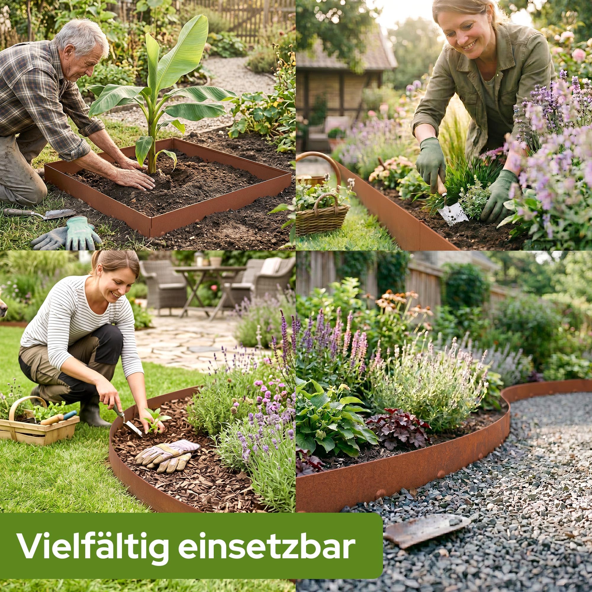 Arebos Cortenstahl Rasenkante 10m Set – Beeteinfassung & Mähkante Metall 10cm hoch, 1,5mm dick | Beetbegrenzung & Rasenbegrenzung Garten | Flexible Rasenkante | wetterfest