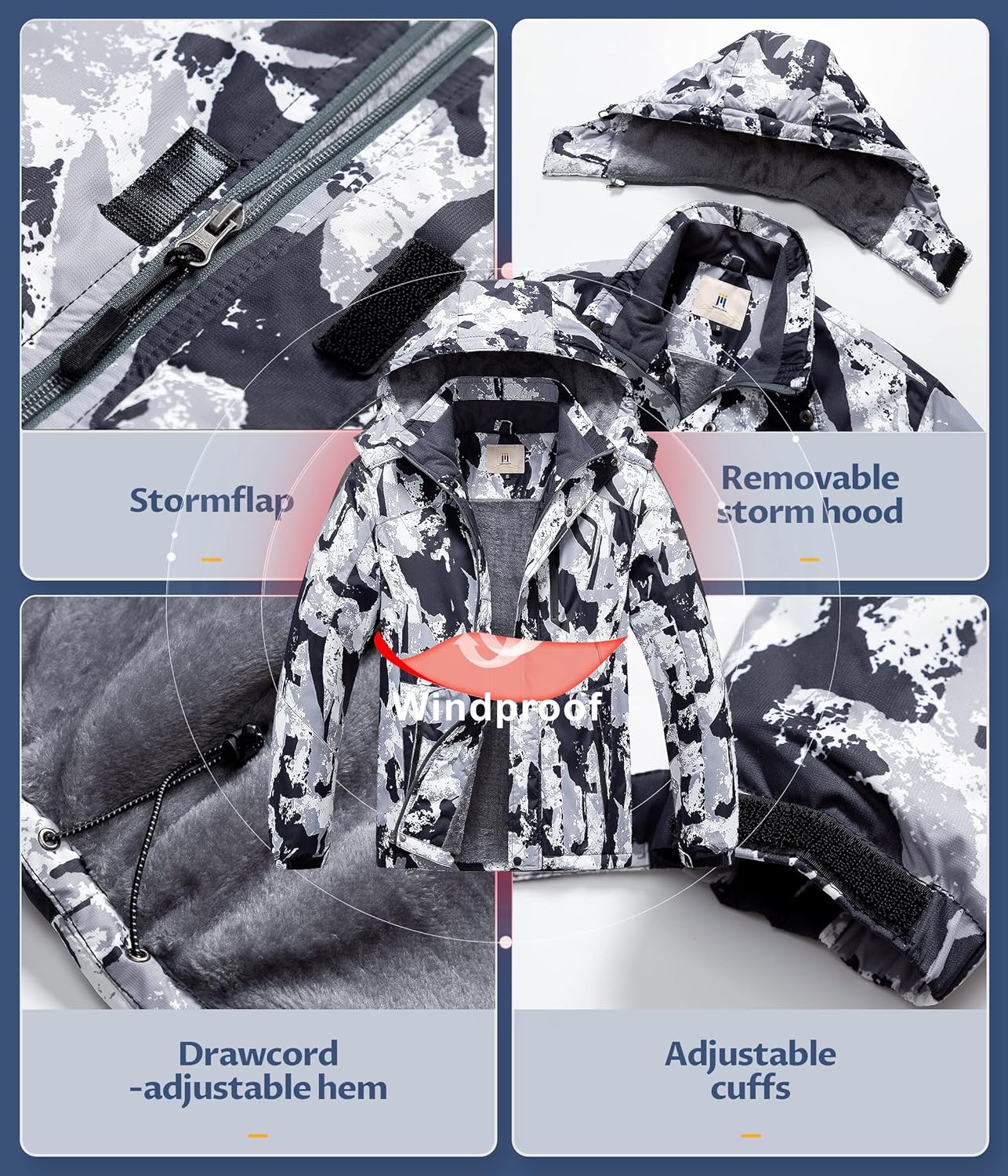 CREATMO US Men's Mountain Waterproof Ski Jacket - Windproof Snowboarding Warm Winter Coat Raincoat - Image 5