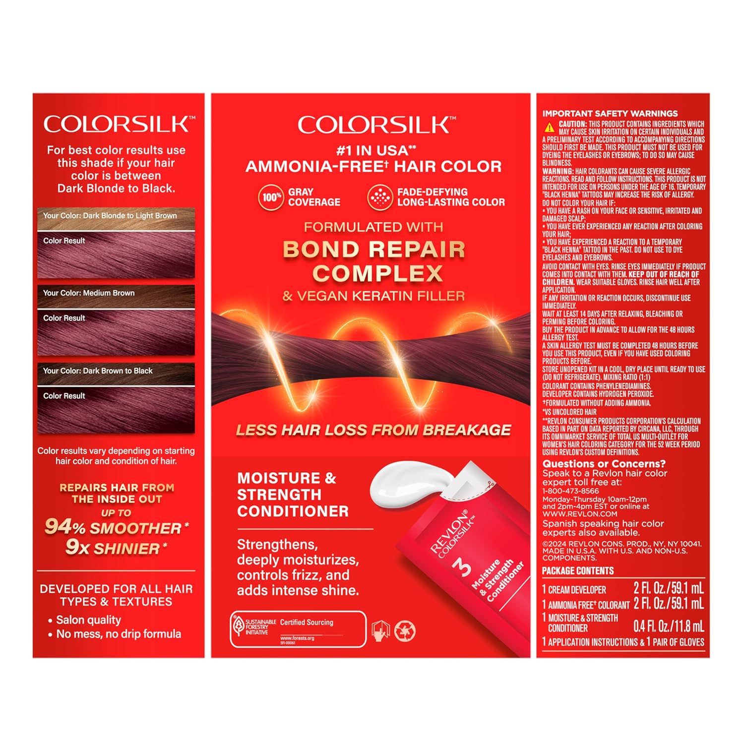 Revlon ColorSilk with Bond Repair Complex, Burgundy Permanent Hair Color, 100% Gray Coverage, Ammonia Free Hair Dye, Vegan Keratin, 48 Burgundy (Pack of 3) - Image 12