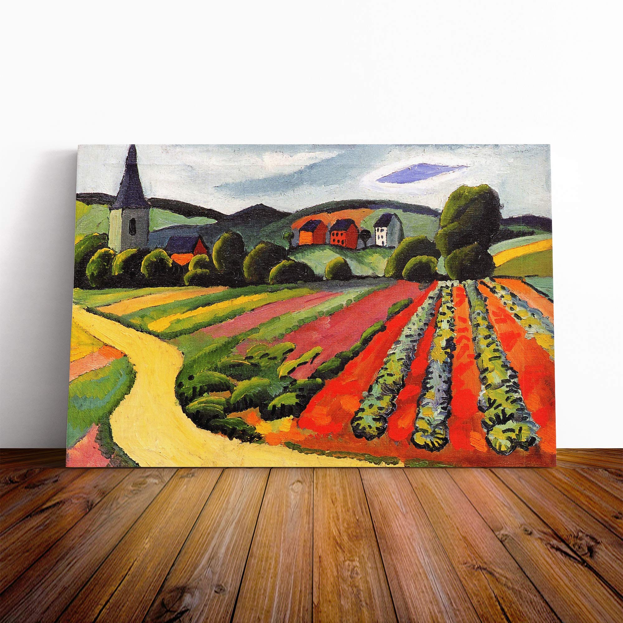 August Macke Landscape at The Tegersee Canvas Print | Gallery Wrapped 30mm Frame Wall Art | 24x16 inches | Ready to Hang | Modern Landscape Picture | Living Room Bedroom Lounge Office