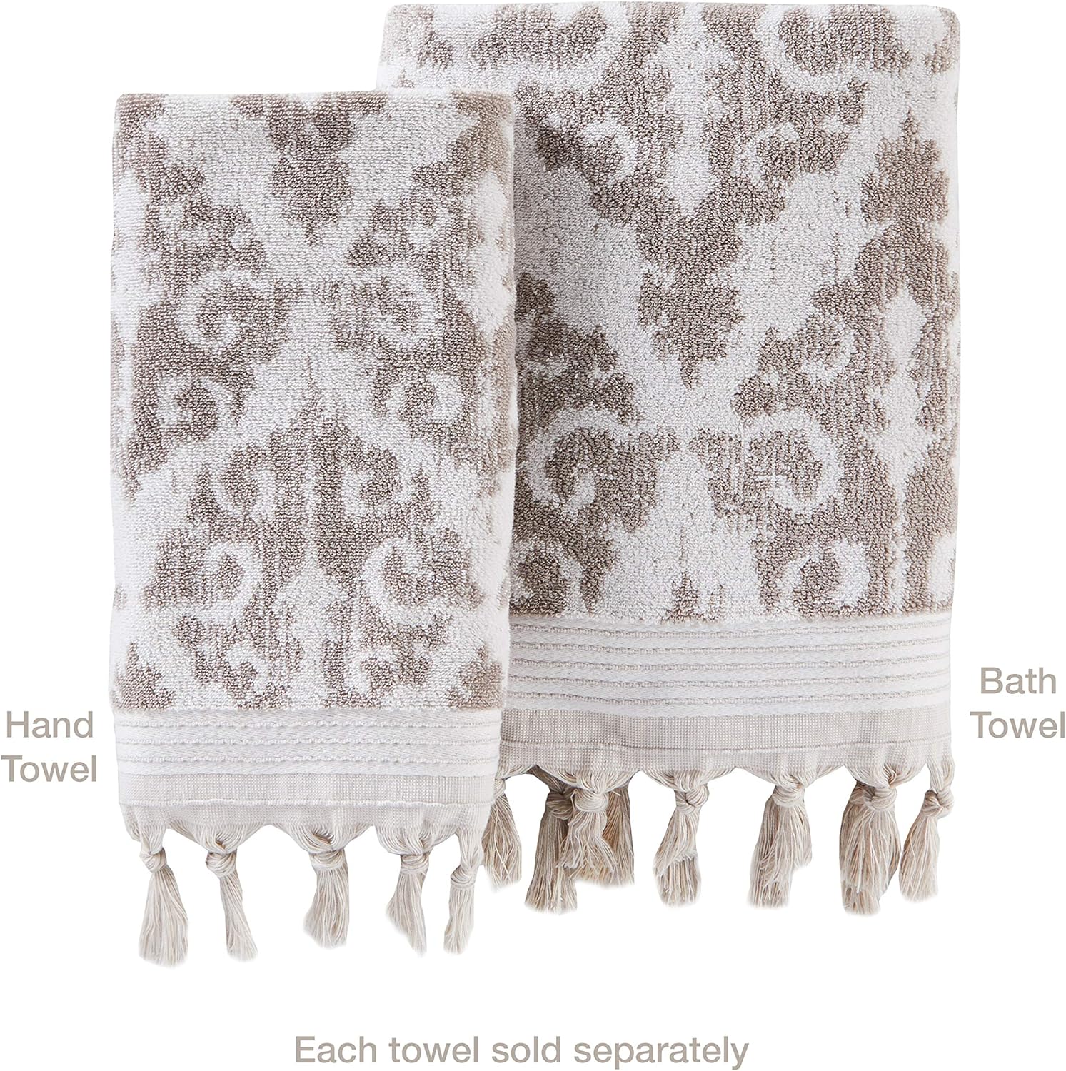 SKL Home Mirage Fringe 100% Turkish Cotton Hand Towel (2-Pack), Taupe , 16x26 in - Image 4