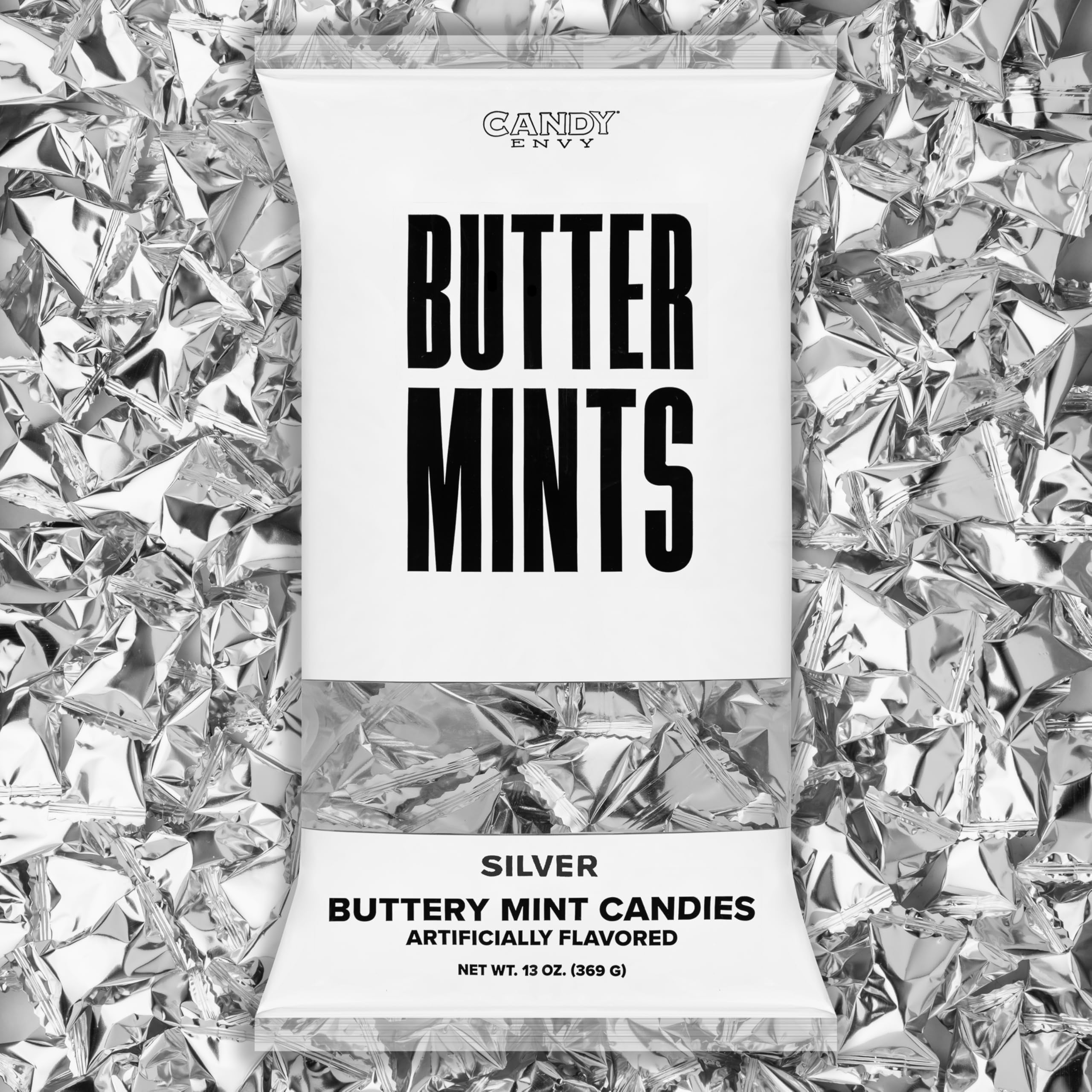Candy Envy - Silver Foil Buttermints - 13 oz. Bag - 100 Individually Wrapped Silver Candy Mints