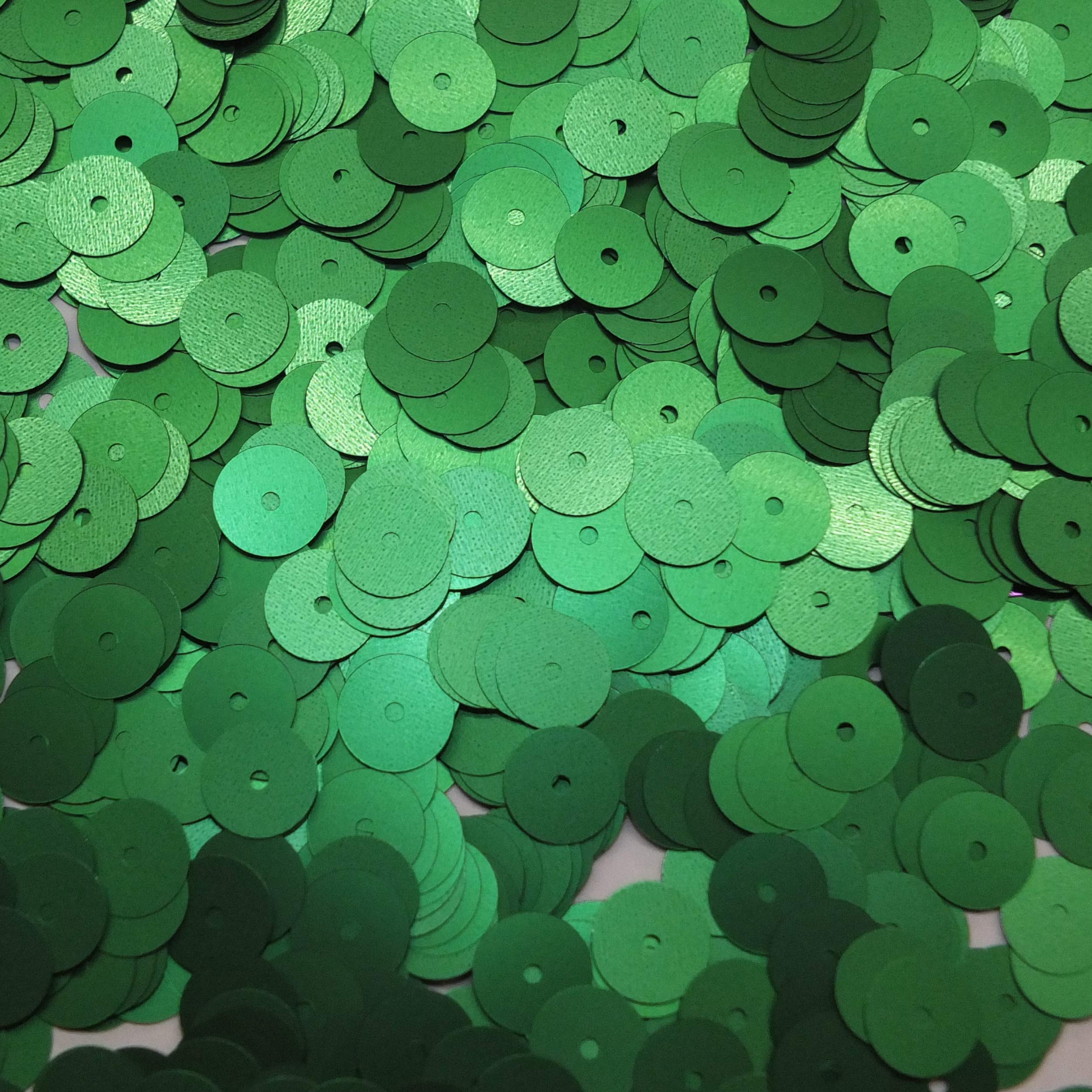 8mm Flat Sequins Green Matte Metallic Medium Hole Made in USA