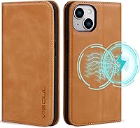 Vista 17 de VISOUL Funda de cuero para iPhone 15 Pro Max, funda tipo cartera de piel auténtica con ranuras para tarjetas, función atril, a prueba de golpes