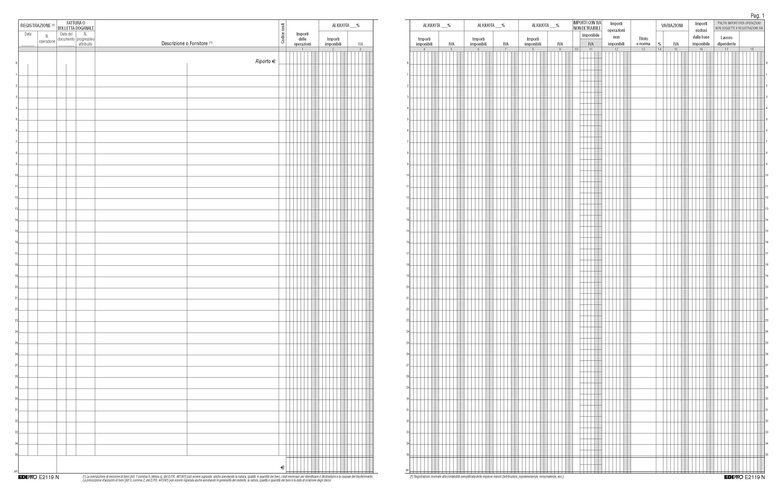 Registro IVA acquisti EDIPRO E2119N 47 pagine 31x24,5