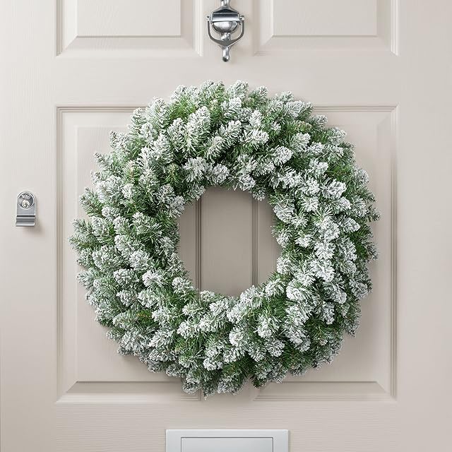 CHRISTOW Frosted Christmas Wreath for Front Door, 60cm Luxury Thick Artificial Snowy Winter Spruce Decoration 2022 (200 tips)