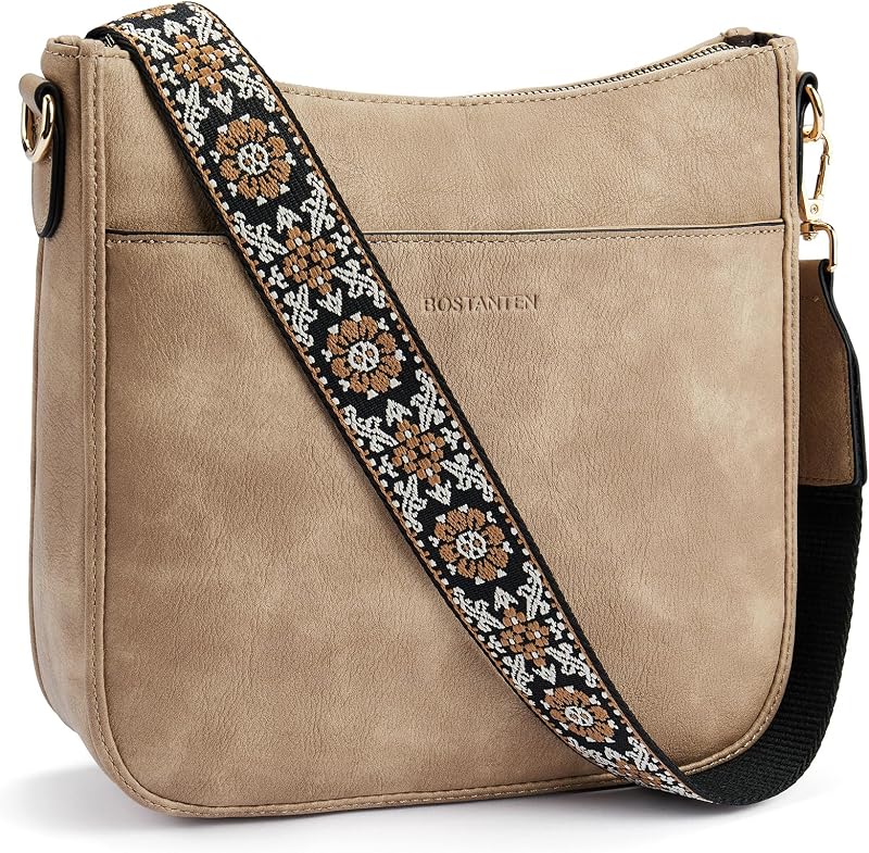 BOSTANTEN Crossbody Bags for Women Vegan Leather Purse Wide Shoulder Strap | Comfort Adjustable Guitar Strap, Roomy, Multi Pockets, Lightweight, Structured Right Size, Versatile for Everyday Travel