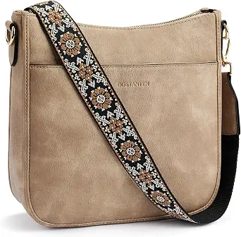 BOSTANTEN Women's Crossbody Bag, Vegan Leather Purse with Wide Shoulder Strap