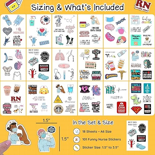 Miniatura 2 de BulbaCraft 100 calcomanías divertidas para enfermeras, regalos divertidos para enfermeras, calcomanías médicas para computadora, tazas,