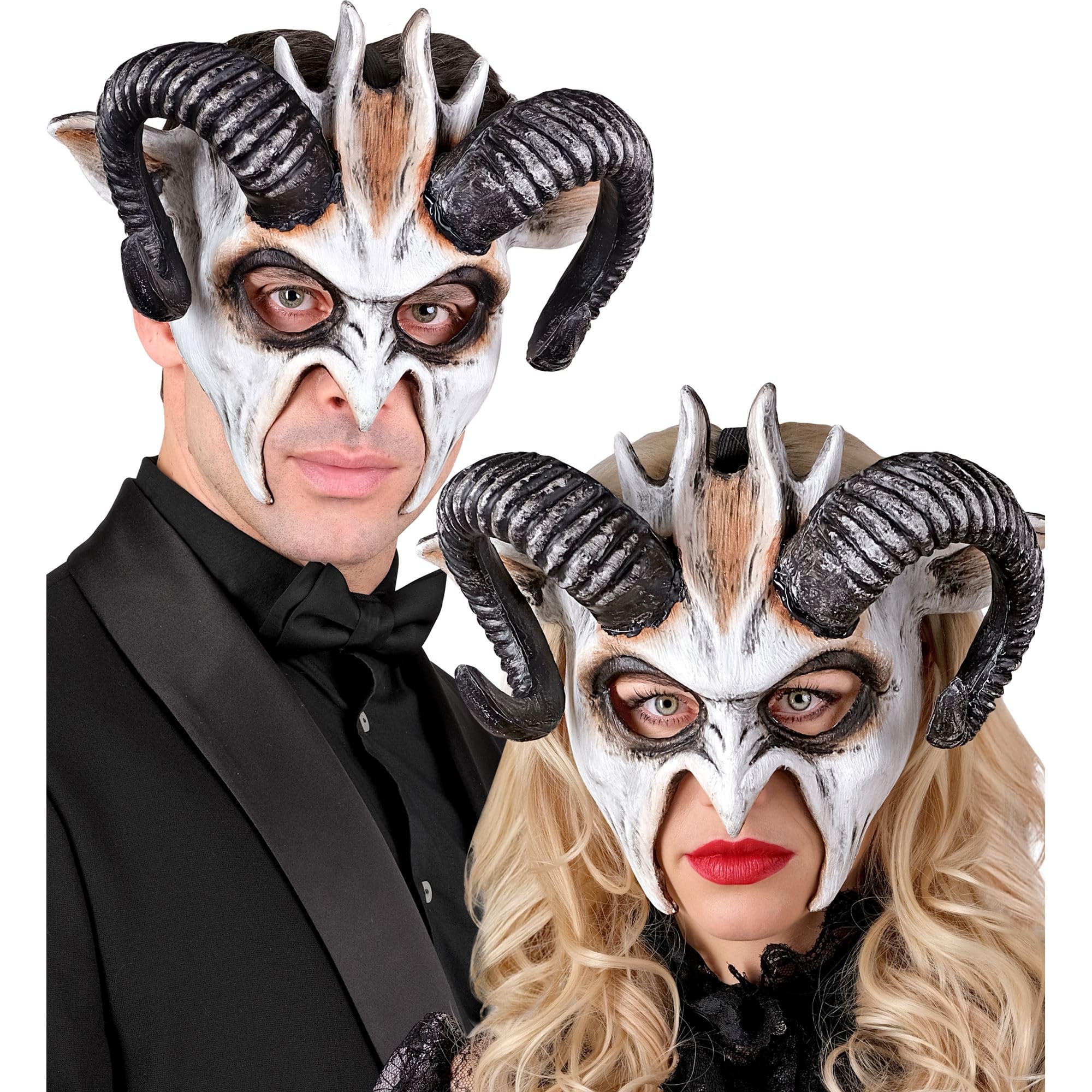 W WIDMANN MILANO Party Fashion - maska na oczy z rogami dla dorosłych, maska szamana, akcesoria na Halloween, karnawał