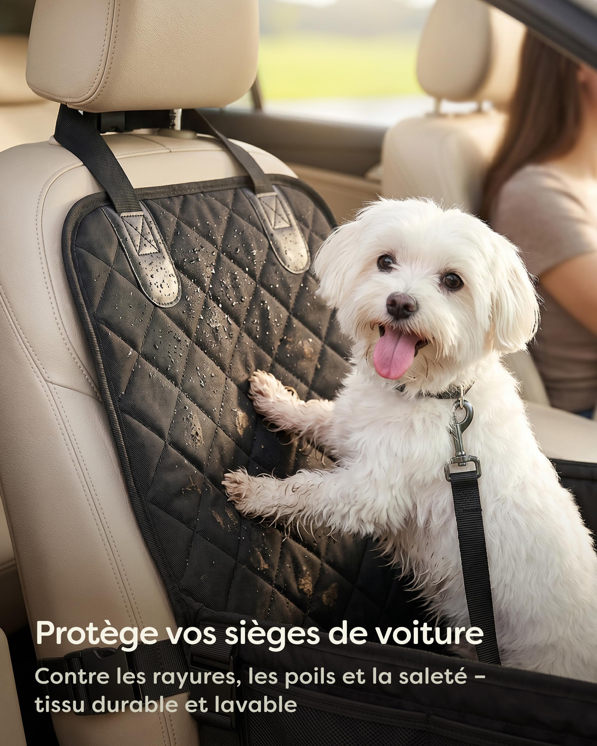 Knupis Siège Auto pour Petit Chien – Déperlant et Résistant aux Rayures avec 5 Poches – 4 Sangles de Fixation et Laisse Attachée – Parois Renforcées avec Dessous Antidérapant – Panier Chien Voiture