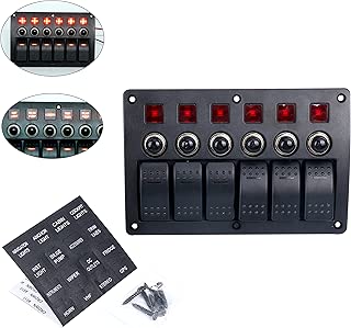Amarine Made 6 Gang Red LED Indicators Rocker & Circuit Breaker Waterproof Marine Boat Rv Switch Panel - PN-CB6-R - coolthings.us