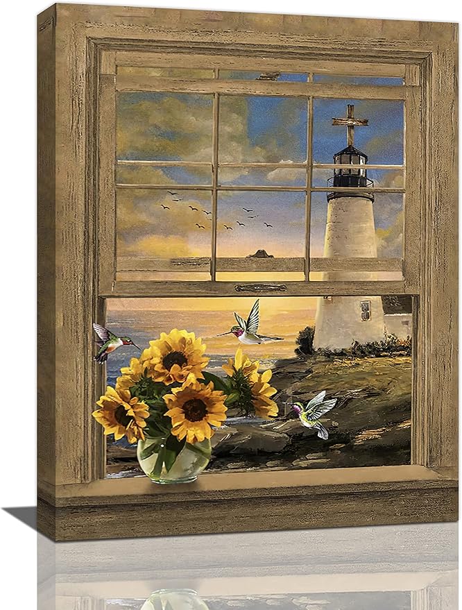 Amazon.com: Lighthouse Wall Art Nautical Bathroom Wall Decor Beach ...