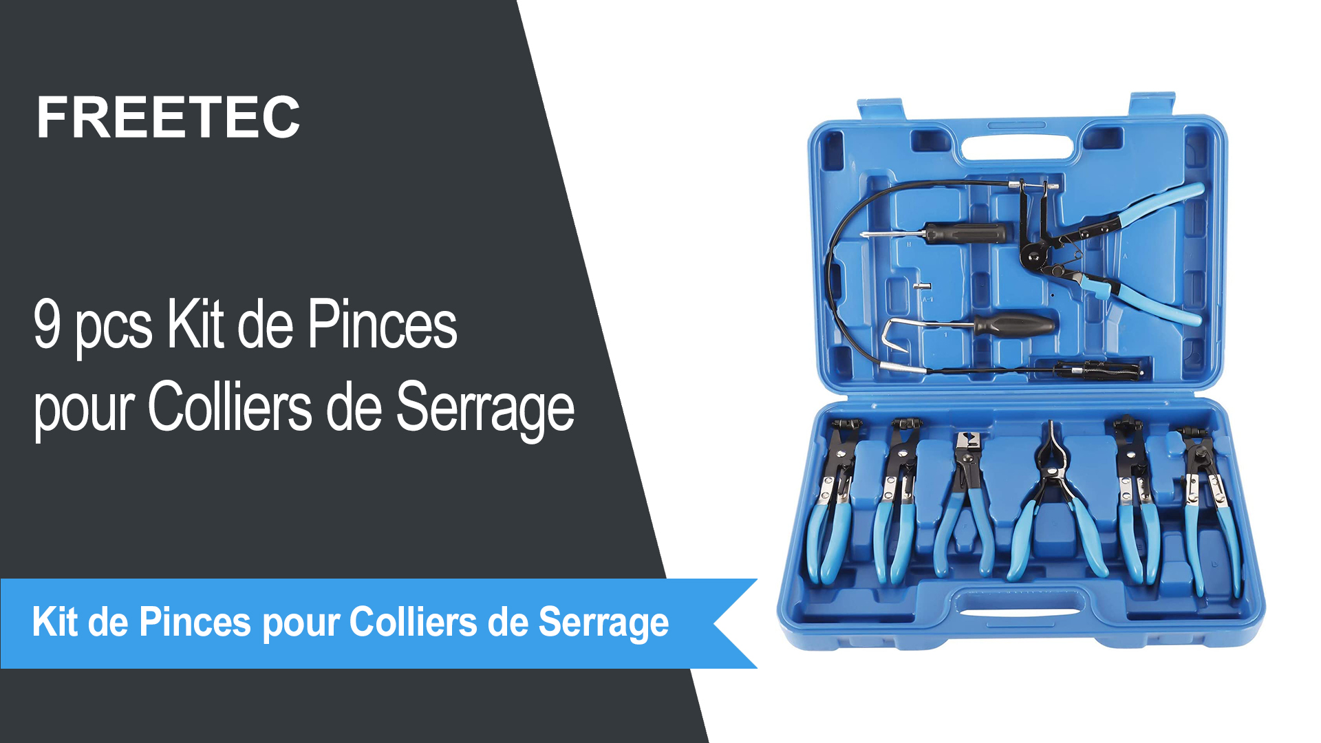 Kit 9 Pièces Pinces à Collier De Durite FreeTec - Pince Serre Tuyau Robuste Avec Étui - Idéal Auto Et Maison