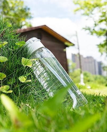 Miniatura 5 de Botella de agua transparente con pajilla, Tritan sin BPA con marcadores de tiempo, botella duradera de 30 onzas, perfecta para oficina, escuela,