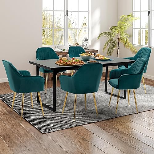 Miniatura 13 de ECOTOUGE Juego de 6 sillas de comedor modernas, sillas de comedor tapizadas con patas de metal dorado, sillas de cocina de terciopelo mate para mesa