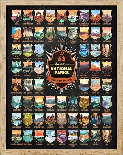 SIGNWIN Poster 63 American National Parks Poster - Illustrated Travel Guide to U.S. Wilderness & Wonders Decorative Multicolor for Living Room,