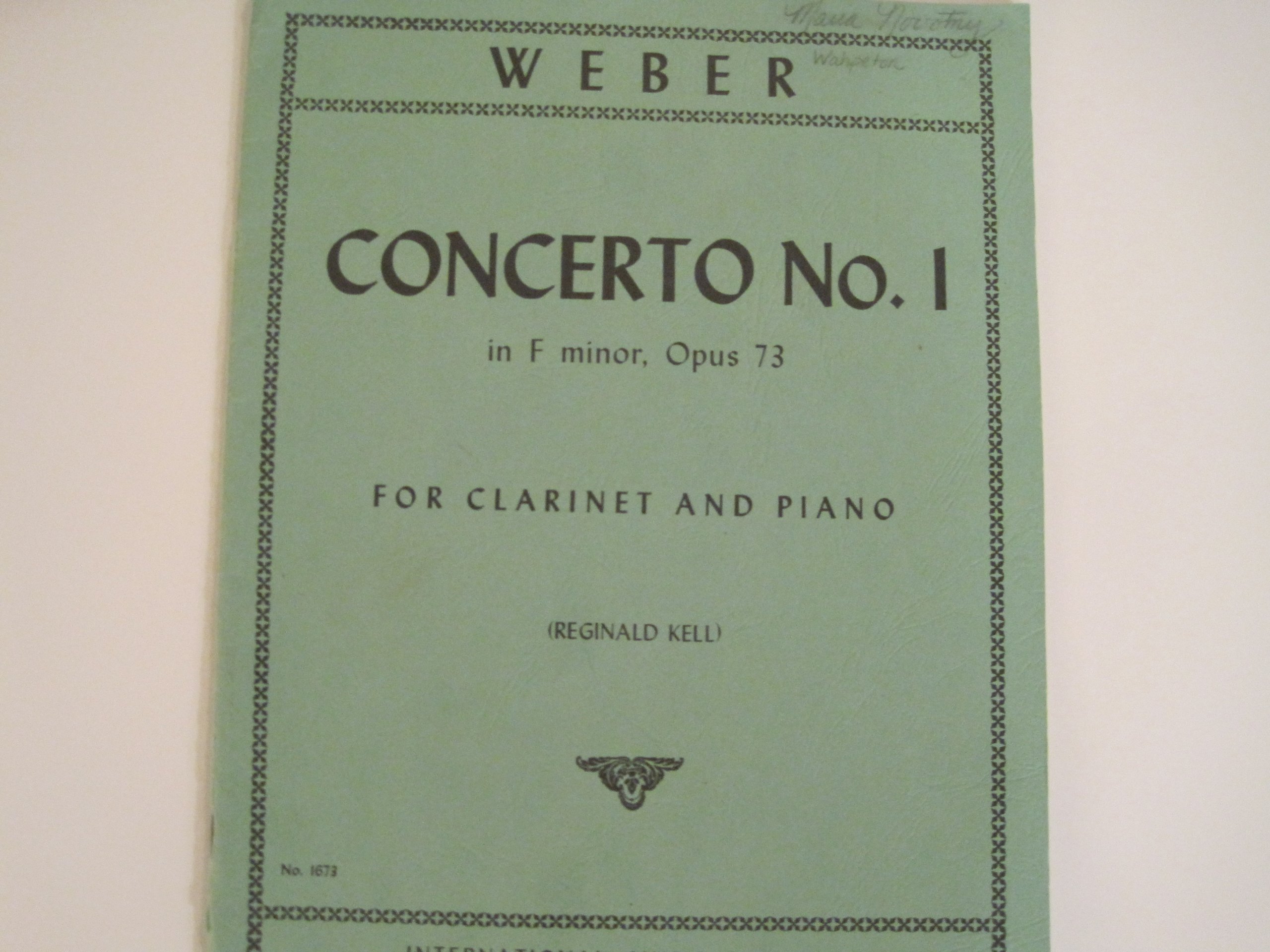 Concerto No. 1 in F Minor, Opus 73 for Clarinet and Piano
