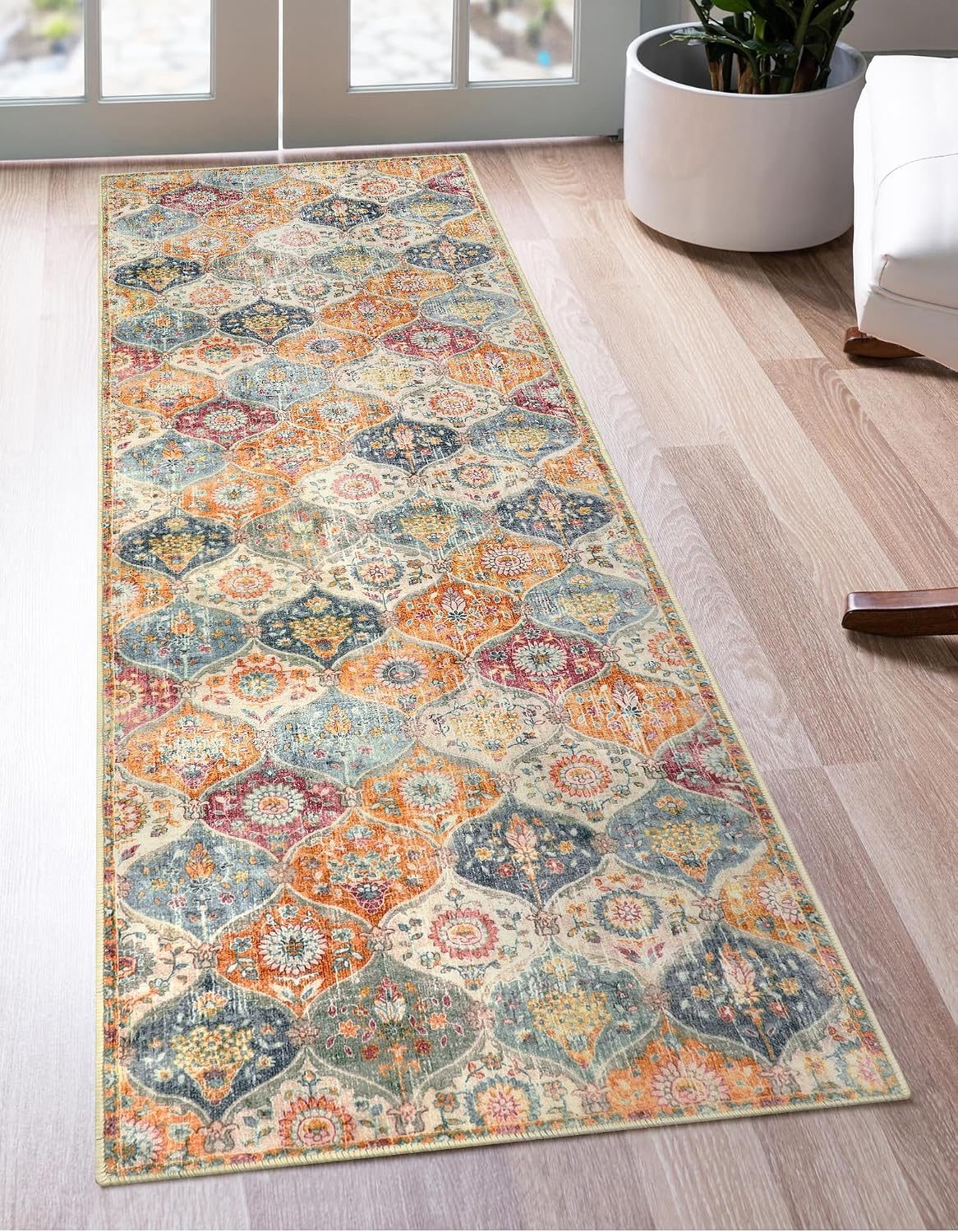 Lahome Moroccan Kitchen Runner Rug - 2x7 Runner Rugs with Rubber Backing Non Slip Vintage Washable Rug Runner Ultra-Thin Throw Carpet Runners for Hallways Bedroom Laundry Room(2'x7', Cream/M