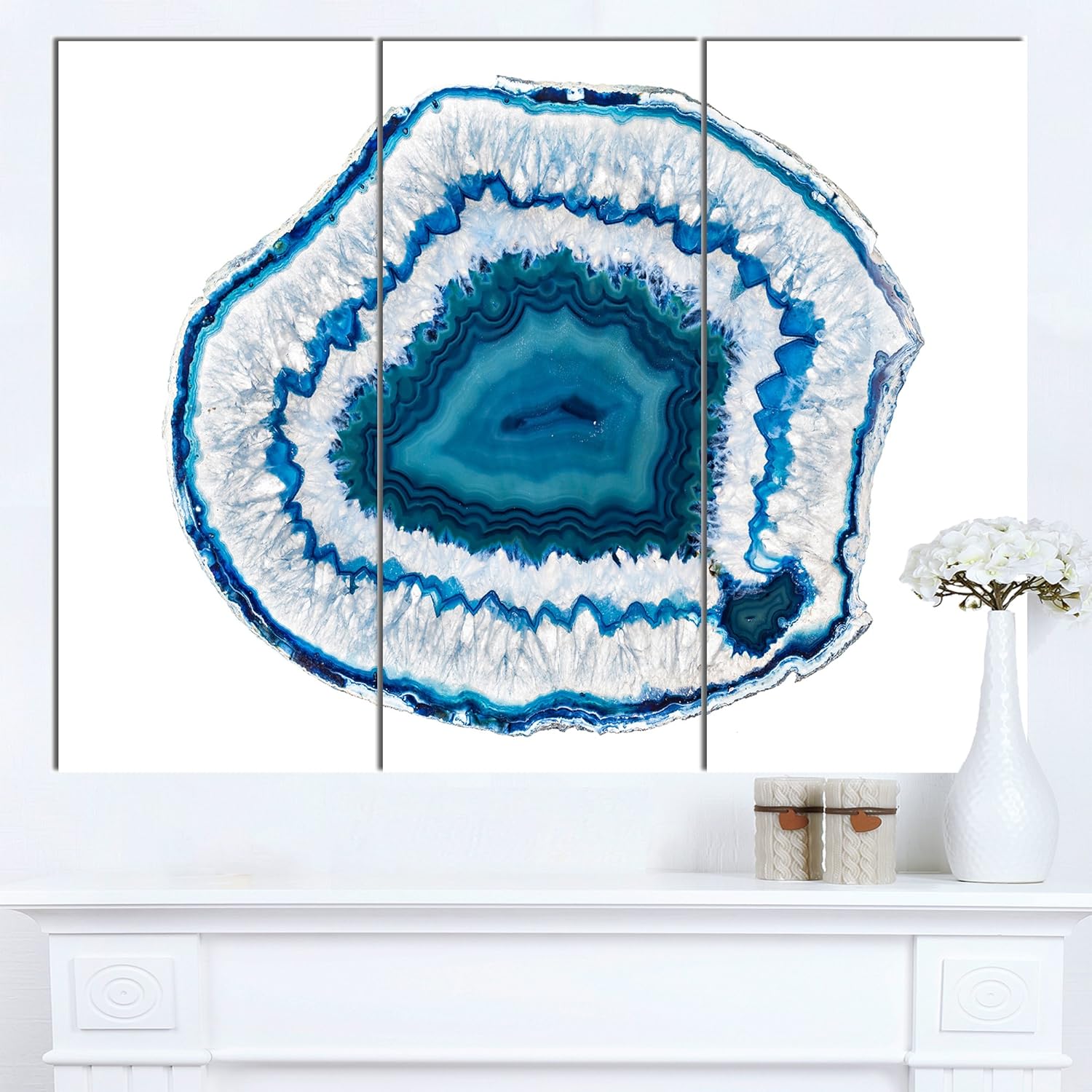 Designart MT14378-3P Blue Agate Crystal - Abstract Glossyprint Metal Wall Art,Blue,36x28