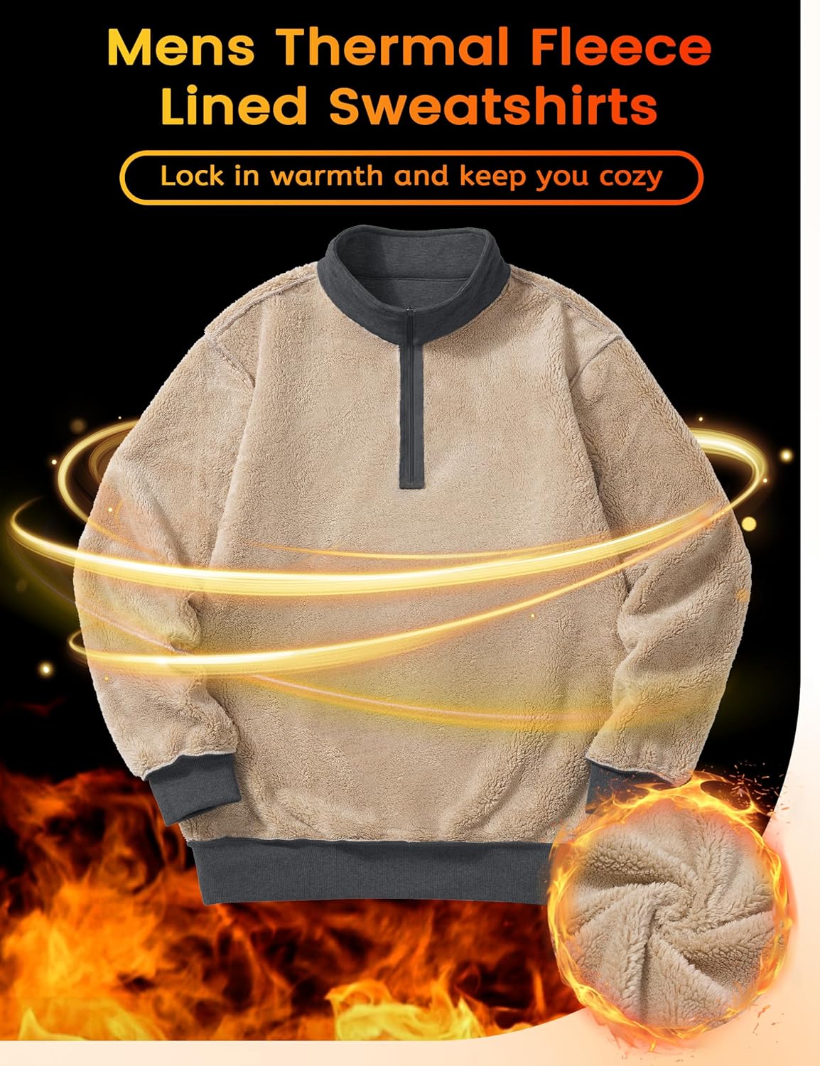 TACVASEN Men's Quarter Zip Fleece Pullover Sweatshirts Sherpa Lined Heavy weight Winter Shirts Thermal Warm Sweaters - Image 5